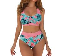 Bikini Sets for Women UK Tops Bandeau Bra Tummy Control Bathing Suit Super Padded Push Up Top Womens Swimwear Plus Size 2 Piece Swimsuit Swim Black Tan Through Strapless Red L