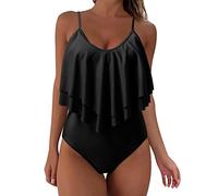 Bikini Sets for Womens UK Scoop Neck Ruffle One Piece Swimsuit Tummy Control Halter Bathing Swimming Suit with Adjustable Back Tie