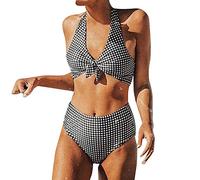 Bikini Top Big Breasts New Checked Bikini Swimsuit Separate Swimsuit for Women High Waist Bikini Bikini Women Red Wine, black, S