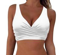 Bikini Tops for Women UK Clearance Women's Light-Support Classic Bikini Swimsuit Top Twist Front High Waisted V Neck Push Up Swimsuit Top Padded Bathing Suit Ladies Tops & T-Shirts
