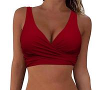 Bikini Tops for Women UK Clearance Women's Light-Support Classic Bikini Swimsuit Top Twist Front High Waisted V Neck Push Up Swimsuit Top Padded Bathing Suit Ladies Tops & T-Shirts