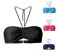 Bikini Tops for Women Uk Today's Deals, Solid Color Mix Tie Bandeau Top Halter Neck Swimwear Spaghetti Strap Beachwear Plus Size Bandeau Push up Women's Bikini Tops Summer Holiday Essentials （S-5XL）