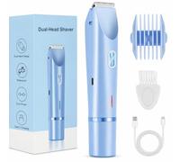 Bikini Trimmer for Women - 2-in-1 Dual-Head Shaver with Ceramic Blade, Type-C Rechargeable, IPX7 Waterproof Wet & Dry Razor for Bikini Line, Legs, Underarms, Face & Intimate Areas (Blue)