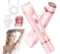 Bikini Trimmer for Women, 2 in 1 Electric Razors for Women, Dermave Bikini Shaver, IPX7 Waterproof & Easy Cleaning, Ceramic Blade, 120 Min Cordless Runtime, Ultra Low Silent (Pink).