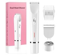 Bikini Trimmer for Women Electric Razors for Women, Double Head Dual Purpose, IPX7 Waterproof Hair Razor, Ceramic Blade Hair Trimmer Wet & Dry Use, Painless Electric Shaver for Facial and Body (White)