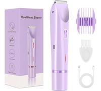 Bikini Trimmer Women - 2-in-1 Dual-Head Shaver with Ceramic Blade, Type-C Rechargeable, IPX7 Waterproof Wet & Dry Razor for Bikini Line, Legs, Underarms, Face & Intimate Areas (Purple)