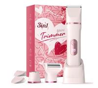 Bikini Trimmer Women, 3-in-1 Lady Shavers for Woman with LED Display - Painless Electric Razors for Silk Skin, Pubic Hair Trimmer for Women, IPX7 & Easy Cleaning, Ceramic Blade, USB Charge Dock, Pink