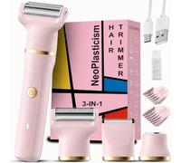Bikini Trimmer Women, 3-in-1 Lady Shavers for Women with Ceramic Blades, IPX7 Waterproof, Rechargeable Electric Razor for Women for Face, Bikini Line, Underarms & Legs, Pink