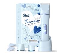 Bikini Trimmer Women, 3-in-1 with LED Display Lady Shavers Wet & Dry Use Painless Personal Trimmer Groomer for Ladies Face Arms Legs Bikini Public Hairs Electric Razors Women, Gifts Blue
