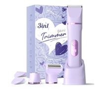 Bikini Trimmer Women, 3-in-1 with LED Display Lady Shavers Wet & Dry Use Painless Personal Trimmer Groomer for Ladies Face Arms Legs Bikini Public Hairs Electric Razors Women, Gifts Purple