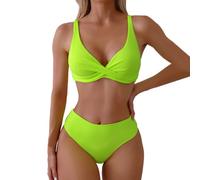 Bikini Women's Set Tummy Control Bikini for Women Push Up Swimsuit Sets with Bra and Trousers Swimwear Sexy Black Blue Green Bikini Sets High Waist Plain, yellow, XL