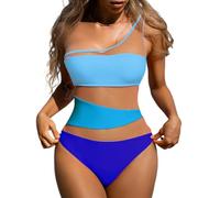BIKINX Sexy One Piece Swimsuit for Women One Shoulder Monokini Bathing Suits Tummy Control Mess Swimwear, Blue 2, S