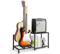 Bikoney Guitar Stand, 2-Tier Guitar Stands Floor with Guitar Amp Stand, Guitar Rack for Multiple Guitars and Guitar Accessories, Adjustable Guitar Holder, Guitar Display for Music Studio Home
