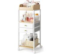 Bikoney Makeup Organiser with Drawers and Wheels - Floor Standing Vanity Trolley for Skincare, Perfume, Nail Polish, Hair Tools, Large Capacity Cosmetic Storage Unit for Bedroom or Bathroom