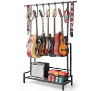Bikoney Multi Guitar Stand Floor Rack for 5 Guitars, Adjustable Guitar Holder for Acoustic Electric Bass & Ukulele, Heavy Duty Guitar Display with Amp Shelf & Hooks, Space-Saving Alternative