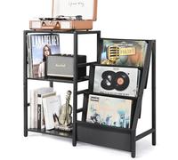 Bikoney Record Player Stand with 3-Tier Vinyl Record Storage for Up to 200 Albums, End Table