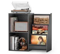 Bikoney Record Player Stand with Vinyl Record Storage - Turntable Table with Display Shelf, Holds 220 Albums, Media Console Cabinet for Stereo & Audio Equipment (Vintage Black)