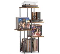 Bikoney Record Player Stand with Vinyl Storage and Display Shelf, Vintage Wooden Turntable Table with LP Dividers, Mid-Century Modern Tall Console for Living Room and Bedroom
