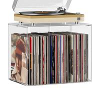 Bikoney Vinyl Record Storage, Crystal Clear Acrylic LP Holder, Stackable Album Crate Bin for 50+ Records, Modern Desktop Vinyl Display Stand for 12" LPs and 7" Singles