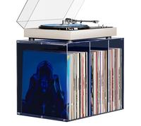 Bikoney Vinyl Record Storage, Midnight Blue Acrylic LP Holder, Stackable Desktop Album Crate for 50+ Records, Crystal Clear Tinted Vinyl Display Stand for 12 inch LPs
