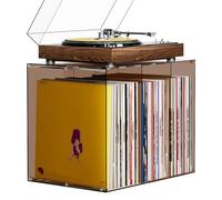 Bikoney Vinyl Record Storage, Warm Amber Acrylic LP Holder, Stackable Desktop Album Crate for 50+ Records, Crystal Clear Tinted Vinyl Display Stand for 12 inch LPs