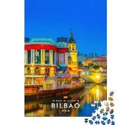 Bilbao Cityscape at Dusk 1000 Piece Jigsaw Puzzle, Global Monument Landscape, Thick Cardboard Pieces, Decorative Artwork for Travel Lovers, Travel Gift, 38x26cm/1000pcs