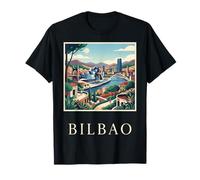 Bilbao River Spain Modern Architecture Retro Travel Art T-Shirt