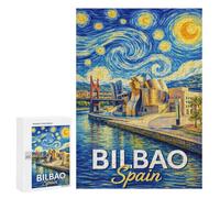Bilbao Spain Starry Night Painting Jigsaw Puzzle, 300 PCS, Relaxing Activity for Adults, A Creative Way to Unwind after A Busy Day, for Family Fun