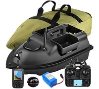 Bilbear 500M GPS Fishing Bait Boat with 3 Bait Hoppers Carp Fishing Bait Boat Hook&Bait Post Boat,LCD Display Fish finder with Sonar Sensor,Handbag (Black Bait Boat Set)