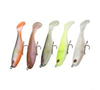 BildeeMait 5pcs Magdraft Swimbait Sinking for Soft Plastic Fishing Lures with T-Tail Wobblers and Treble Hook Disk Saltwater and Freshwater Bass, 9cm