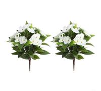 BildeeMait Artificial Impatiens Silk Flower Bouquet 38cm Cloth Material with Vibrant Color Options Indoor Outdoor Home Garden Wedding Decoration Set of 2(White)