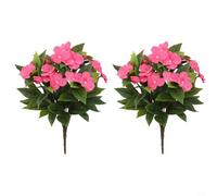 BildeeMait Artificial Impatiens Silk Flower Bouquet 38cm Cloth Material with Vibrant Color Options Indoor Outdoor Home Garden Wedding Decoration Set of 2(Rose red)