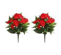 BildeeMait Artificial Impatiens Silk Flower Bouquet 38cm Cloth Material with Vibrant Color Options Indoor Outdoor Home Garden Wedding Decoration Set of 2(Red)