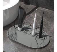 BildeeMait Bathroom Metal Toothbrush Organizer with Diatomaceous Earth Quick Dry Base, Space-Saving Design for Toothpaste Razors Combs, White(B)