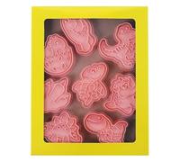 BildeeMait Cartoon Dinosaur Cookie Cutter Set 8 Pieces, PP Baking Molds Birthday Party, Multi-Purpose Fondant Tools Pink