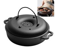 BildeeMait Cast Iron Roaster with Lid Oven and Outdoor Camping, Even Heat Distribution and High Temperature, Round Grill Pan