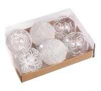 BildeeMait Christmas Tree Decorations 6pcs 8cm Red White for Champagne Plastic Bauble Ornaments Set for Holiday Home Seasonal Display, Hand Painted PET Balls for Wreaths Tables(White)