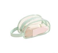 BildeeMait Clear Zippered PVC Toiletry Bag Waterproof for Large Organizer Tote Cosmetics Beach Fitness Swimming Concerts and Travel Essentials in Black(Half-Moon Green)