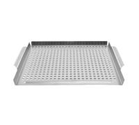BildeeMait for Stainless Steel Grill Pan 29.5 x 35.7 cm with Drainage Holes Healthy Grilling, for Charcoal and Electric Grills, Lightweight Outdoor Use, Silver