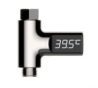 BildeeMait Self-Powered LED Water Thermometer Shower, 5-85° Digital Temperature Monitor, for 360° Rotatable Display, Install on 1/2"" Hose, Silver(First generation)