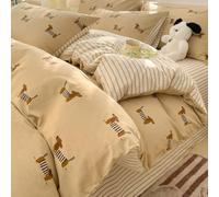 Bildenly Dachshund Duvet Cover Set Full Size Khaki Sausage Dog Stripe Reversible Comforter Cover 3 Pcs Cute Puppy Dog Pet Pattern Bedding Set with Zipper Closure and 2 Pillowcases for Girls Boys