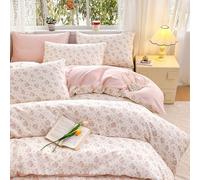 Bildenly Floral Duvet Cover Queen Size - Pink Flower on Side A, Pink Bow on Side B, Comforter Cover Soft & Lightweight Microfiber Quilt Cover with Zipper Closure and 2 Pillowcases