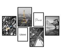 bilderreich Premium Poster Set Decorative Pictures Living Room Modern Bedroom Picture for the Wall without Frame 4 x 30 x 40 cm and 2 x 21 x 30 cm Paris Love