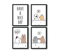 bilderreich Set of 4 Poster Children's Room Set Decorative Dogs Nice Day A4