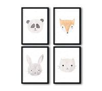 bilderreich Set of 4 posters children's room set decorative animal band A3 in wooden frame (black).