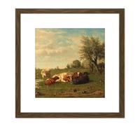Bilders Cows In The Meadow Landscape Painting 8X8 Inch Square Wooden Framed Wall Art Print Picture with Mount Artery8 Brown One Size