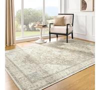 BILEEHOME 4x6 Boho Neutral Living Room Rug Washable Vintage Rustic Modern Farmhouse Style Easy to Clean Stain Resistant Area Rugs for Dining Room,Light Tan Brown and Beige