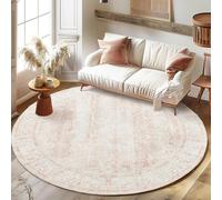 BILEEHOME 7' Round Kitchen Living Room Bedroom Dining Room Vintage Rug Indoor Floor Cover Floral Print Blush Pink Circle Rug