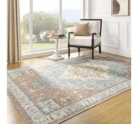 BILEEHOME Bohemian Rug 5x7 for Living Room Washable Machine Weave Mid Century Modern Bright Colors Dynamic Colorful 70s Funky Vintage Area Rugs,Terracotta Rust Burnt Orange and Turquoise Blue
