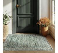 BILEEHOME Dark Green Kitchen Floor Rug with Non-Slip Bottom, Washable Farmhouse Rug with Vintage Weathered Design for Bathroom 24x36 Inch Short Pile Floral Rug